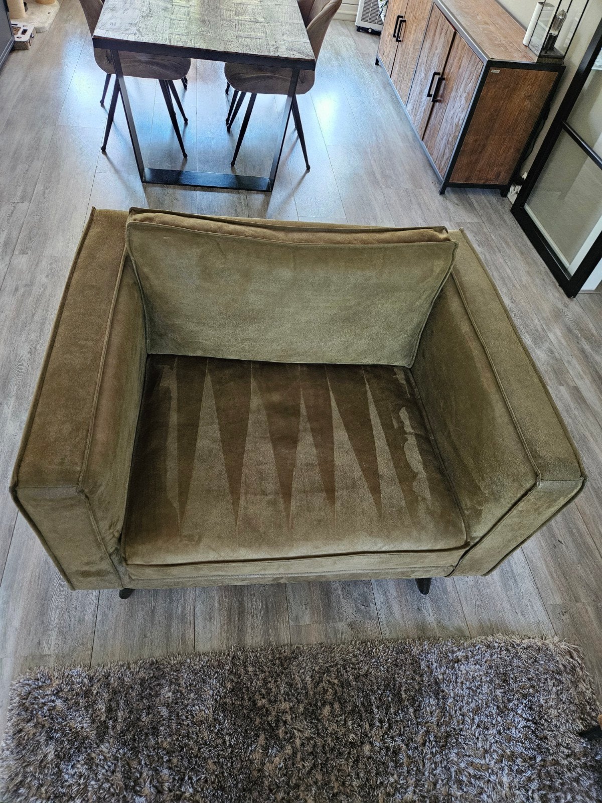 Loveseat in olijfgroene kleur van Goossens, Ophalen, Gebruikt, 100 tot 125 cm, 75 tot 100 cm