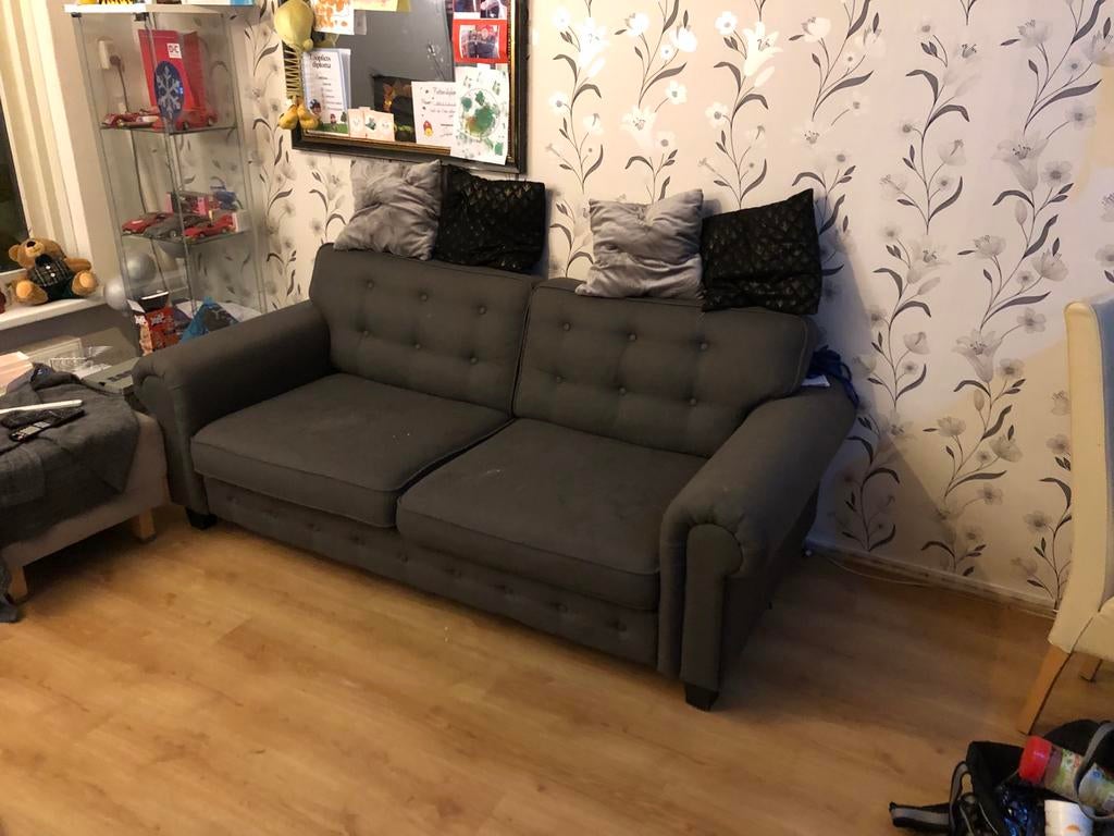 Comfortabele stoffen bankstel - direct leverbaar, Ophalen, Gebruikt, Driepersoons, 75 tot 100 cm