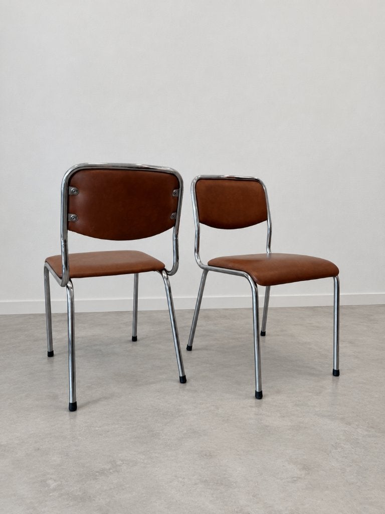 SET VAN 2 VINTAGE EETKAMERSTOELEN | SKAI BEKLEDING, Huis en Inrichting, Stoelen, Ophalen, Twee, -, Leer
