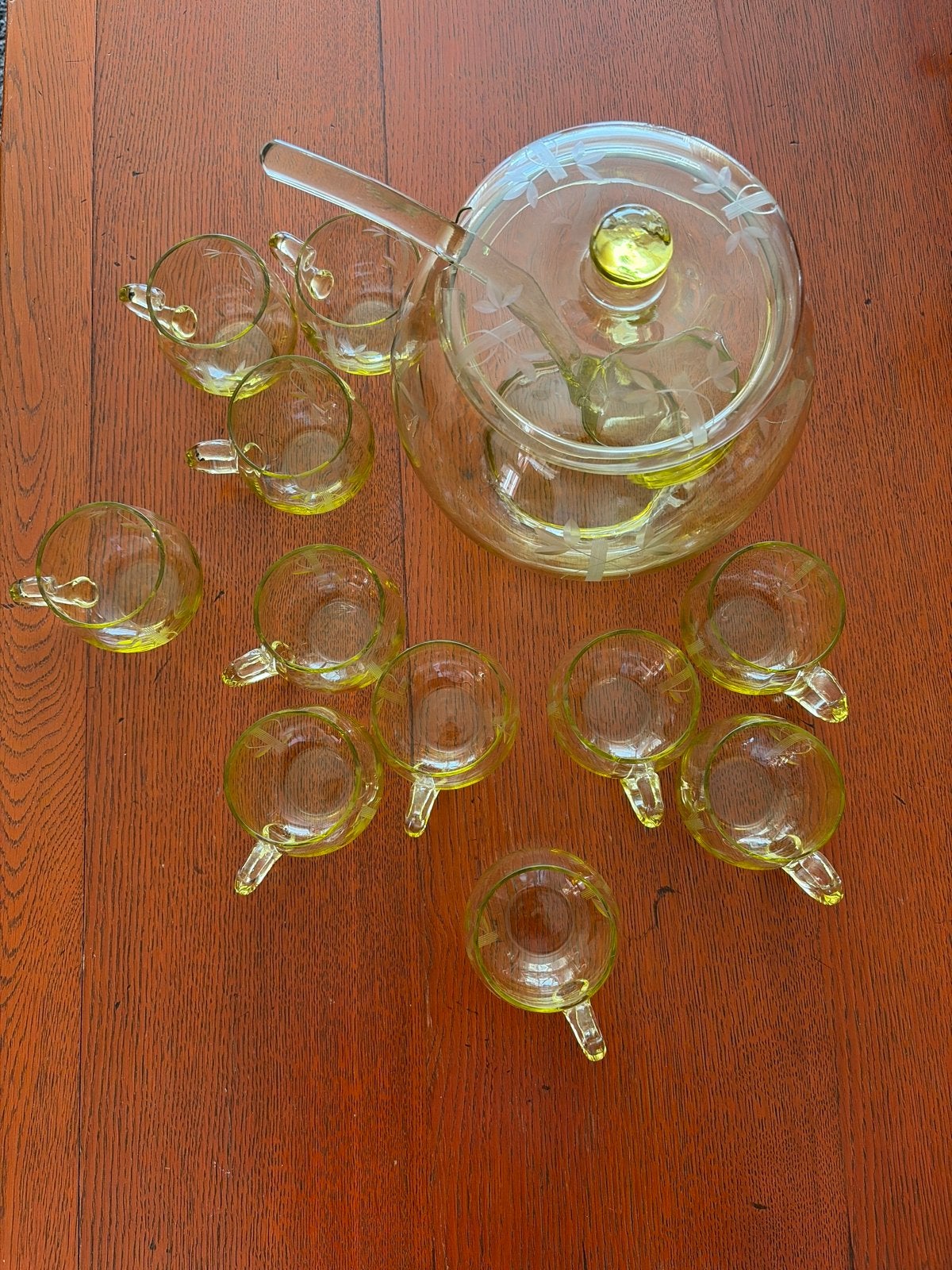 Vintage Glazen Punch Set met 12 Kopjes en Lepel, Ophalen