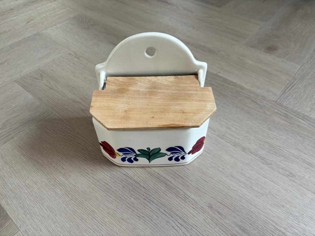 Mooie Boerenbont zoutpot met houten deksel, Ophalen of Verzenden
