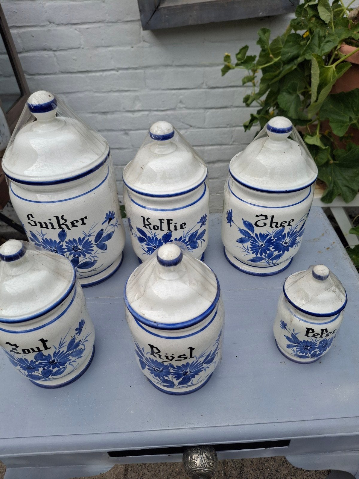 Antieke Delfts Blauwe Keukenpotten Set (6 stuks), Antiek en Kunst, Ophalen of Verzenden