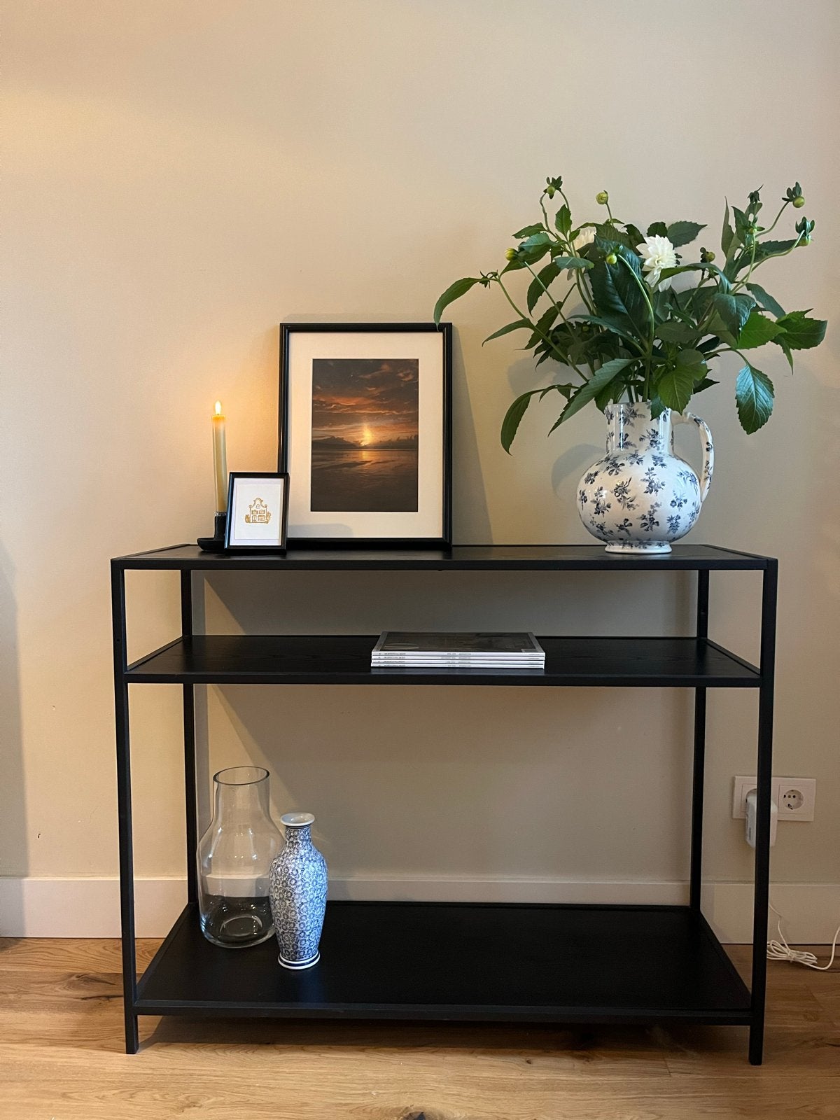 Minimalistische zwarte wandtafel /side table, Ophalen, 50 tot 100 cm, Zo goed als nieuw, Metaal
