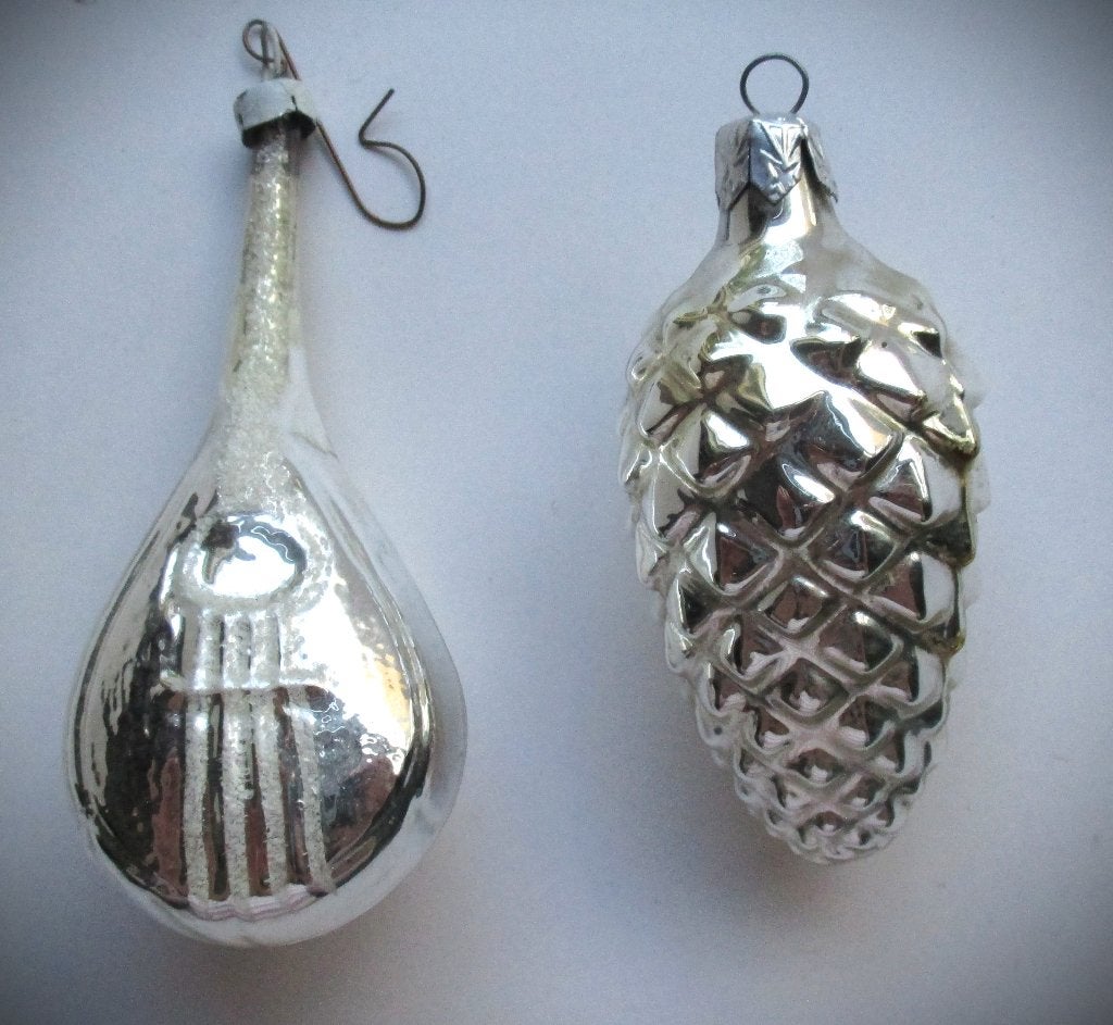 Luit~Mandoline~Glas~Zilver kleur~Antieke Kerstbal en dennen, Ophalen of Verzenden, Zo goed als nieuw