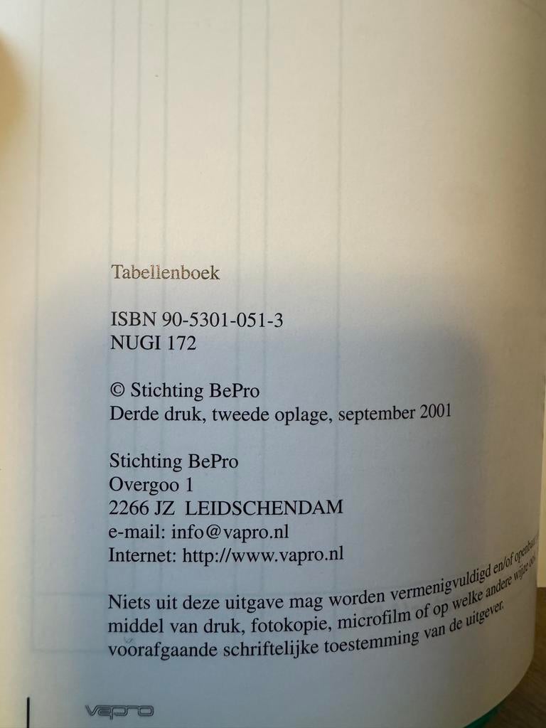 Tabellenboek Niveau I, II en III - Vapro/OVP, Boeken, Studieboeken en Cursussen, Ophalen of Verzenden, Beta, Gelezen, MBO