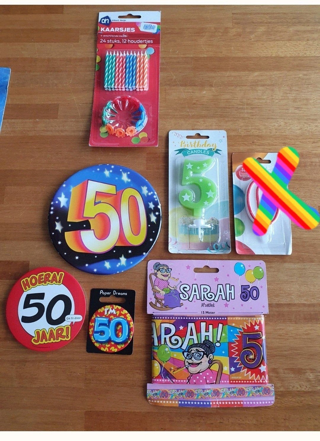 Feestartikelen 50 jaar: Sarah, Hoera, Kaarsjes, Slingers, Ophalen of Verzenden, Nieuw, Feestartikel, Abraham of Sarah