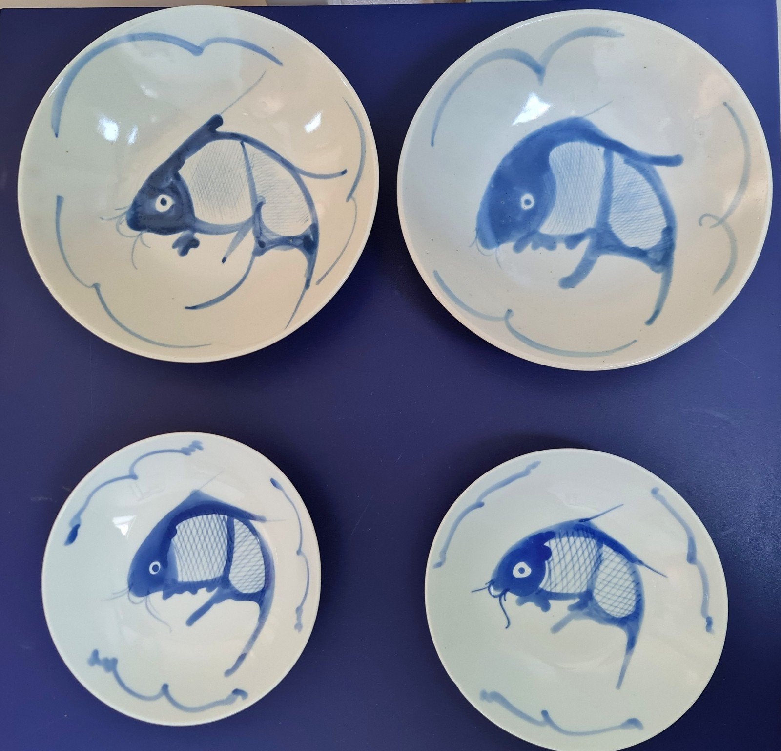 Leuke vintage set Chinese Koi-Karper borden schaaltjes 4 st, Ophalen