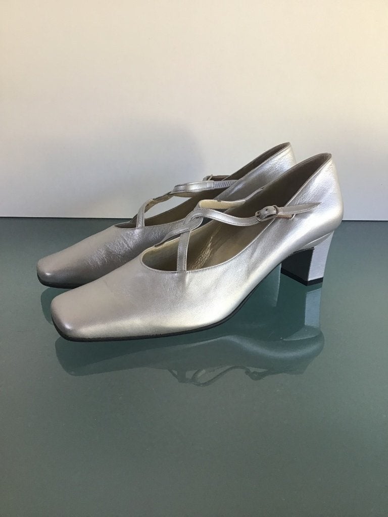 Nieuwe zilveren leren hakken 40.5 | Nieuw | Gratis verzenden, Kleding | Dames, Pumps, Overige kleuren, Verzenden, Nieuw