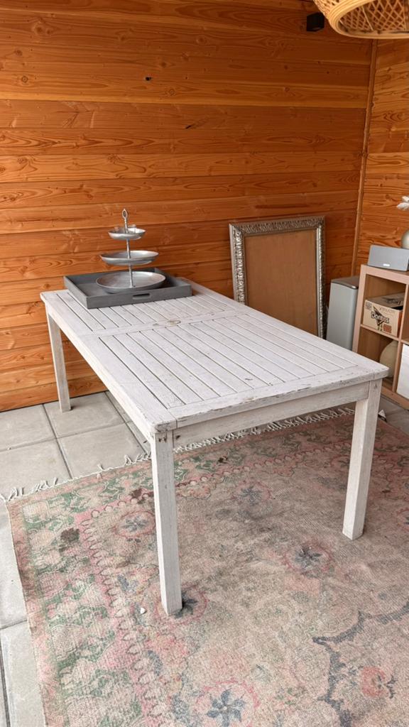 Tuintafel teakhout (whitewash), Tuin en Terras, Tuintafels, Ophalen, Gebruikt, Rechthoekig, Teakhout