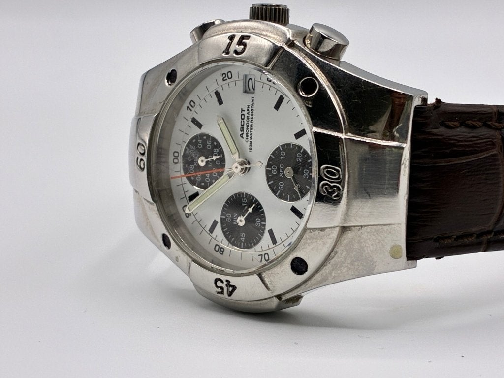 Vintage Ascot Chronograaf Herenhorloge VD57, Overige merken, Staal, Verzenden, Polshorloge