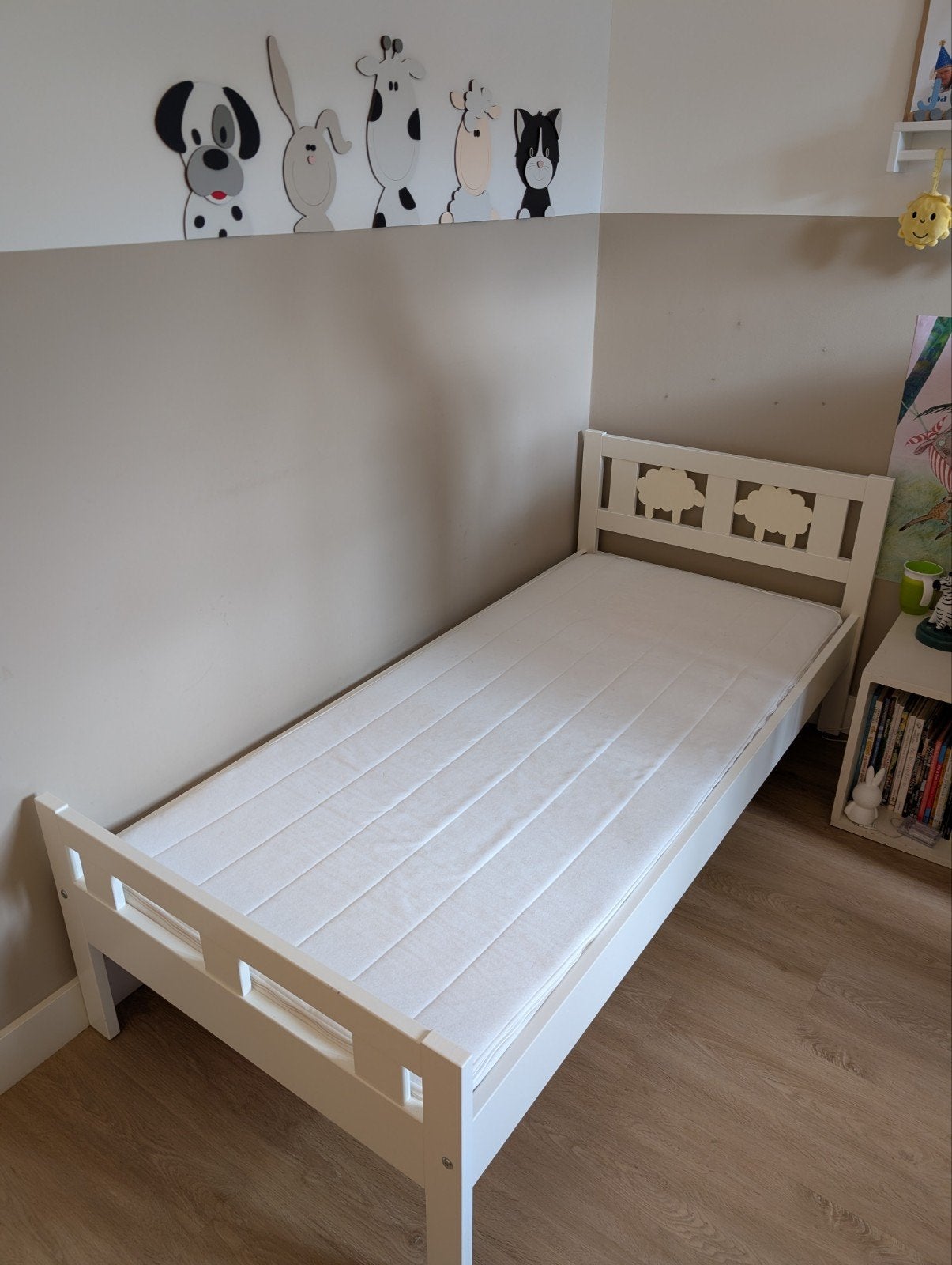 IKEA Wit eenpersoonsbed Kritter met zijsteun en matras, Gebruikt, 70 tot 85 cm, 160 tot 180 cm, Ophalen