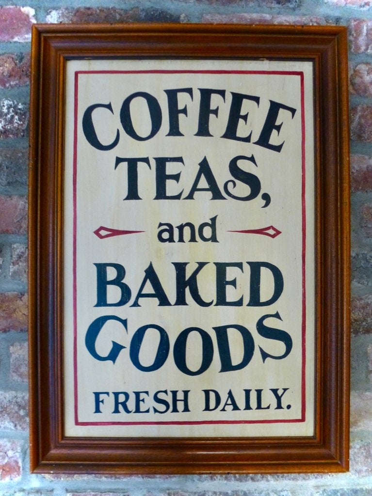 Handgeschilderd bord / koffie, thee, taart gebak / bakkerij, Reclamebord, Ophalen of Verzenden, Zo goed als nieuw, B6