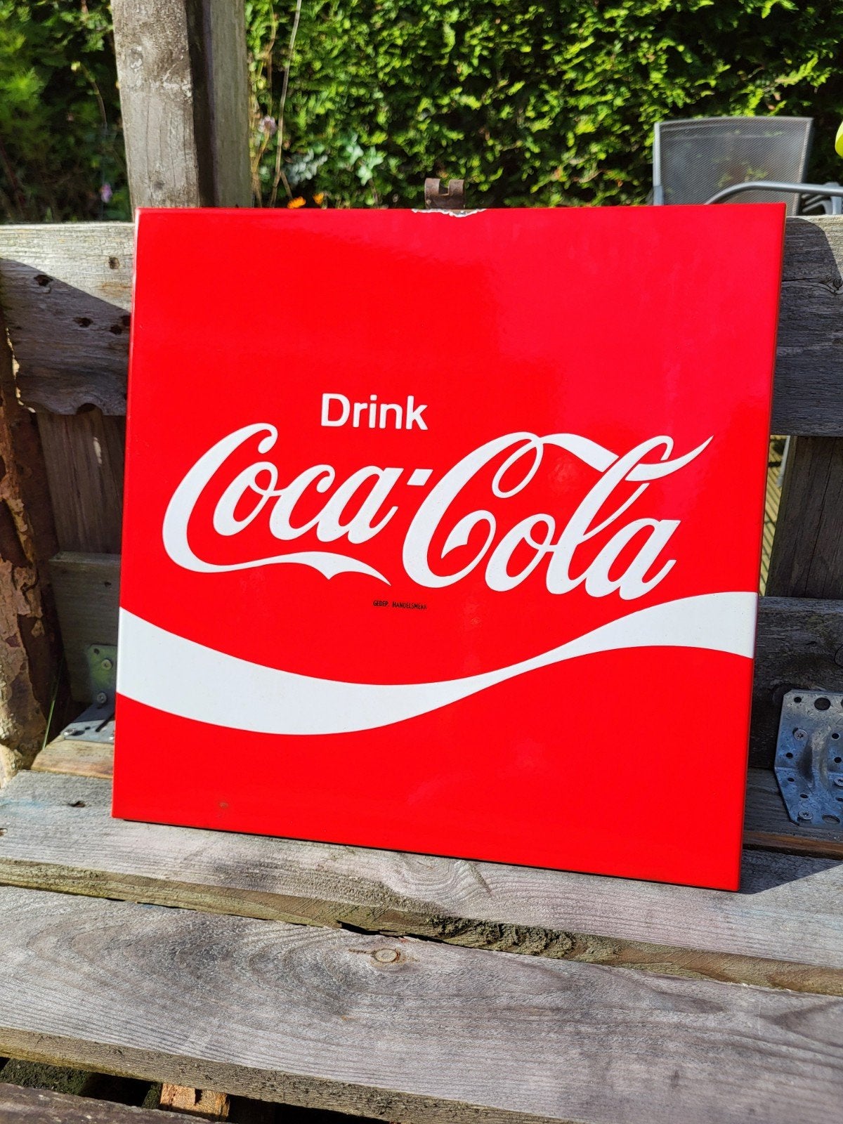 Origineel emaille Coca-Cola bord - 42x42 cm, Ophalen of Verzenden