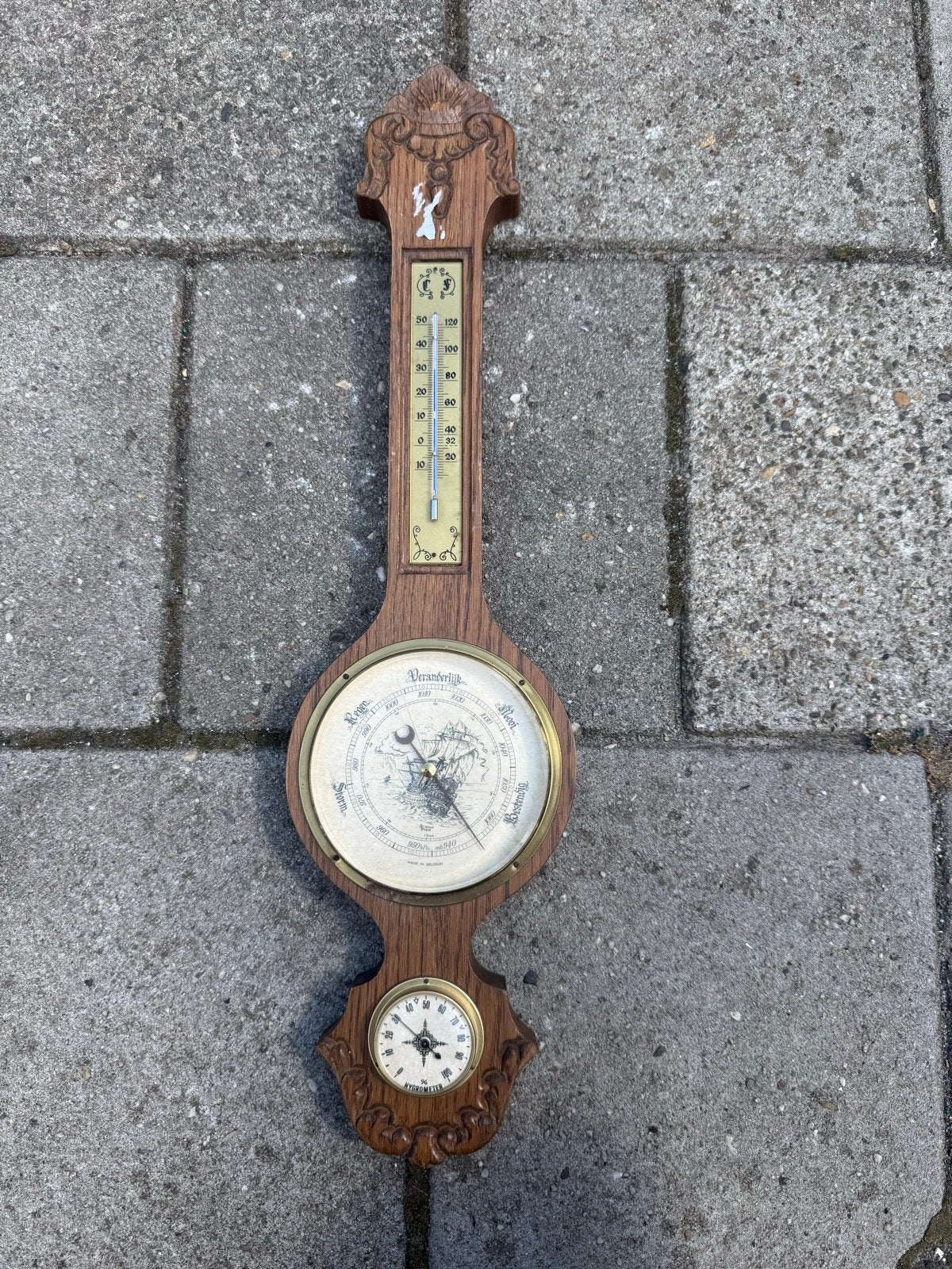 Vintage Barometer Weerstation met Thermometer en Klok, Audio, Tv en Foto, Weerstations en Barometers, Gebruikt, Weerstation, Ophalen