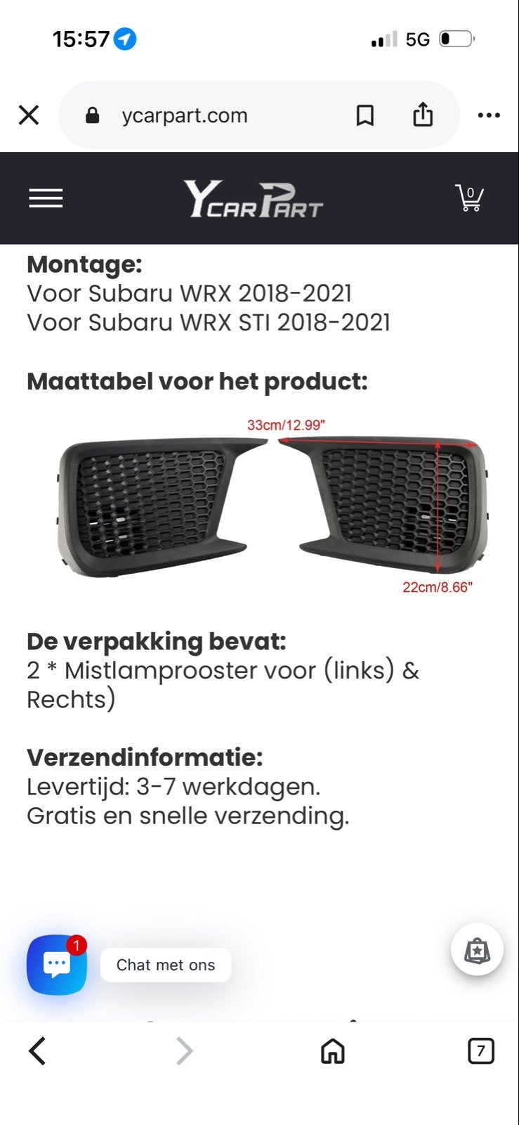 Mistlamprooster Subaru WRX STI 2018-2021 - Nieuw, Ophalen of Verzenden, Nieuw, Subaru