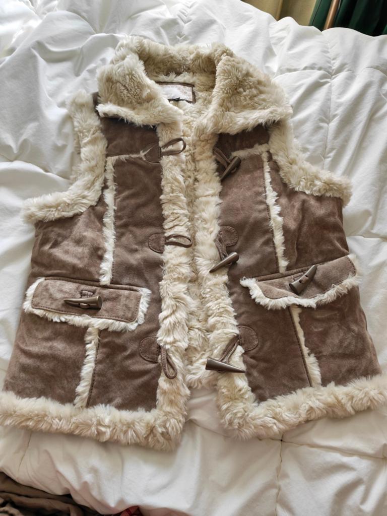 Leren Suède Bodywarmer met Crème Nep Bont - Maat 40, Maat 38/40 (M), Beige, Liberty Island, Ophalen of Verzenden