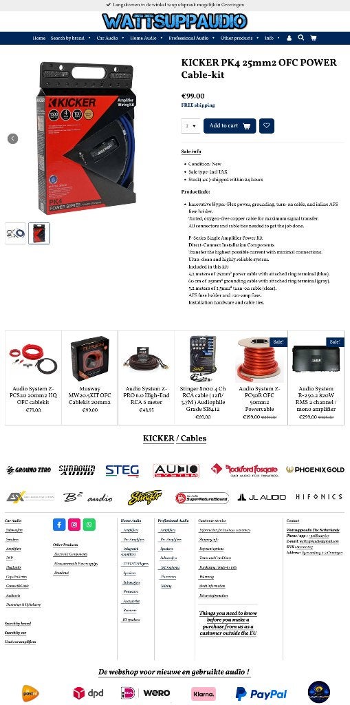 KICKER PK4 25mm2 OFC POWER Kabelset / Versterker aansluitset, Audio Design, Nieuw, Am Breilingsweg 3, 76709 Kronau, Duitsland