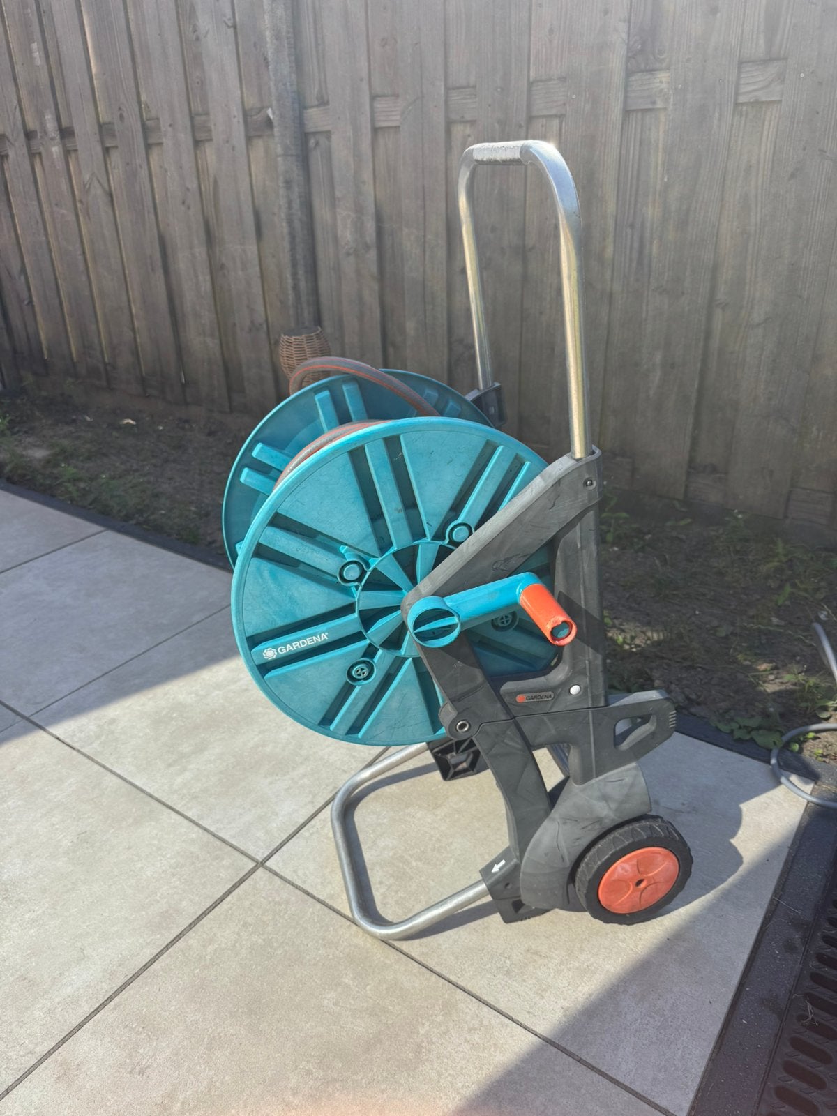 Gardena slangenwagen met tuinslang, Ophalen, Gebruikt, Tuinslang