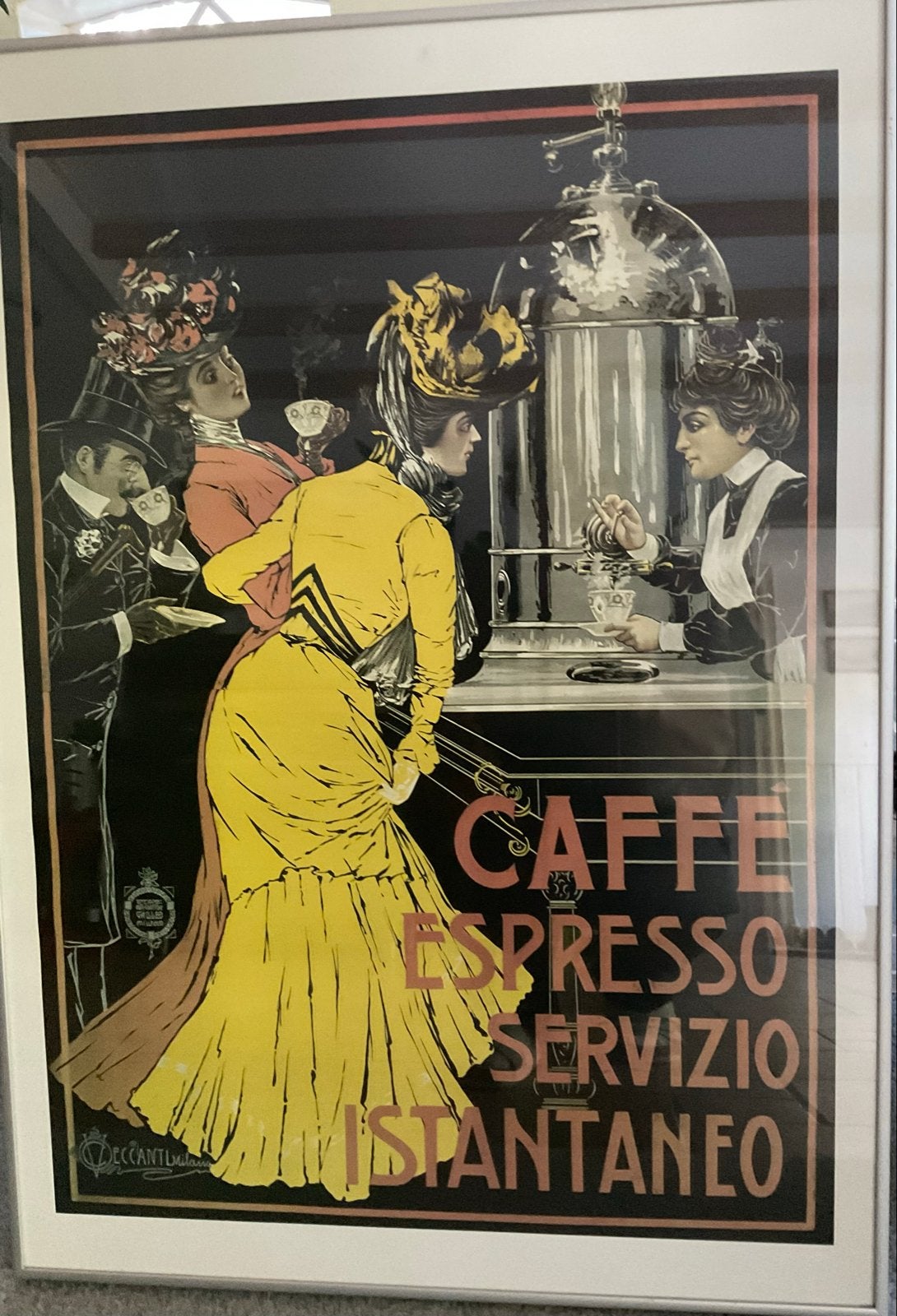 Vintage 'Caffe Espresso' reclame poster in lijst, Ophalen, Gebruikt, Foto of Poster, 75 – 100