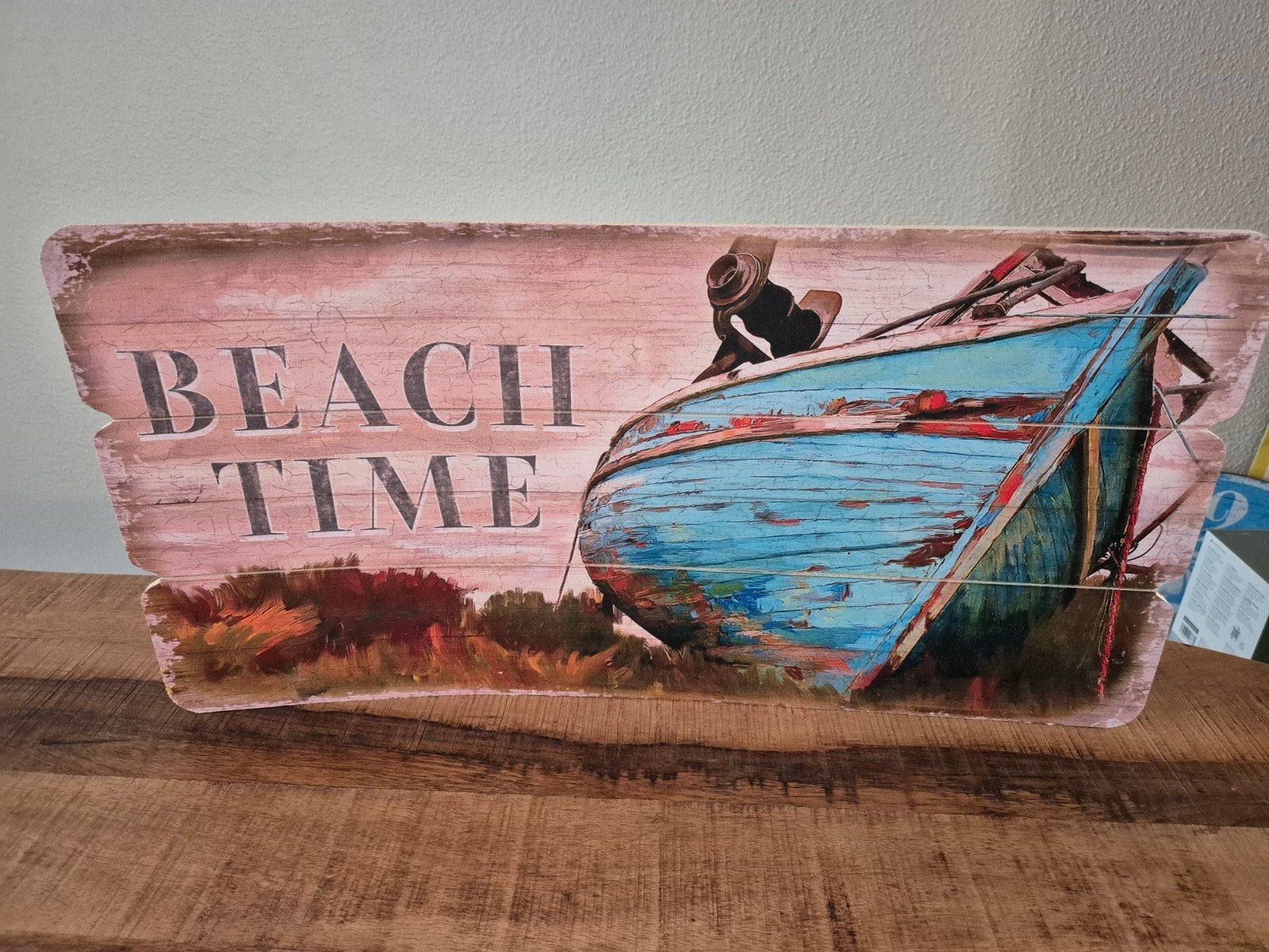 Wanddecoratie 'Beach Time' met bootafbeelding, Ophalen, Zo goed als nieuw, Hout, Mediterraans