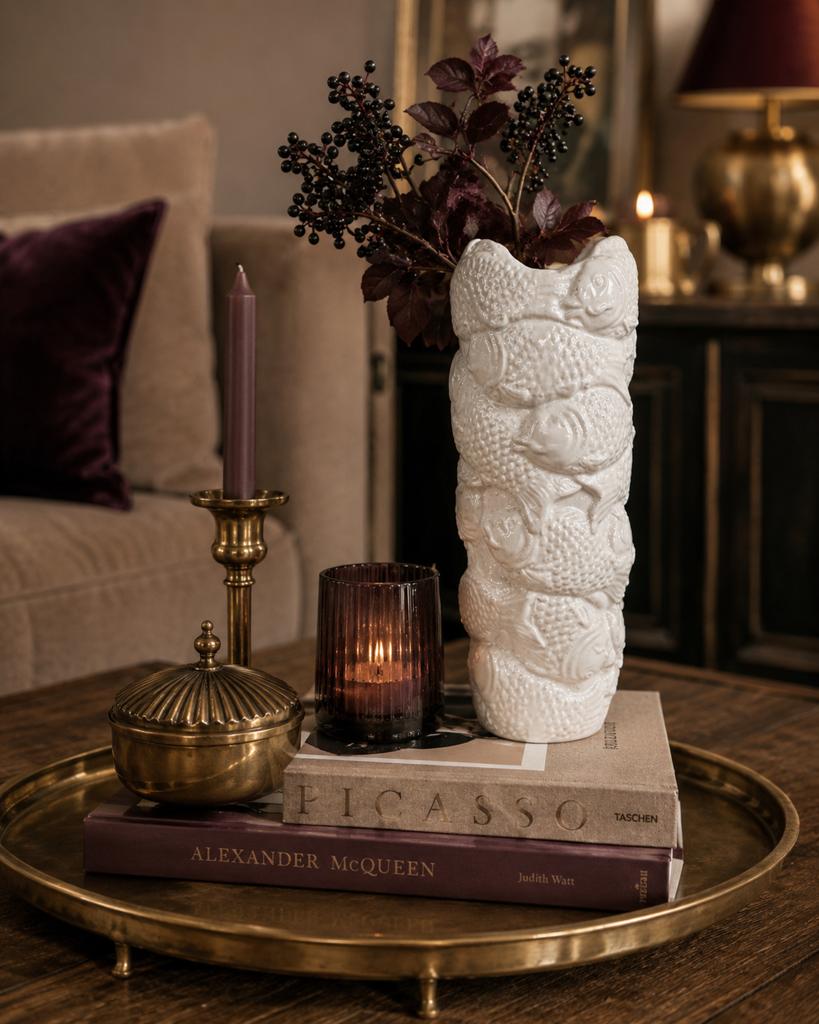 Decoratieve witte vis vaas - 37 cm, Huis en Inrichting, Woonaccessoires | Vazen, Ophalen of Verzenden, Zo goed als nieuw
