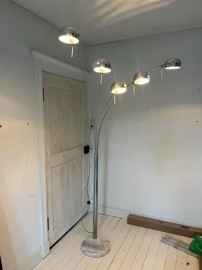 Moderne design booglamp met marmeren voet, Ophalen, Gebruikt, Metaal, 150 tot 200 cm