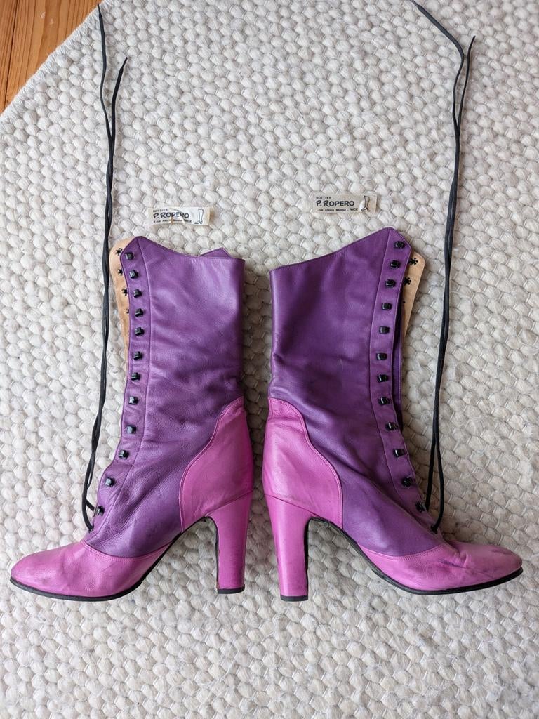 Unieke Vintage Rijglaarzen - Handgemaakt Zacht Leer, Kleding | Dames, Schoenen, Ophalen of Verzenden, Zo goed als nieuw, Roze