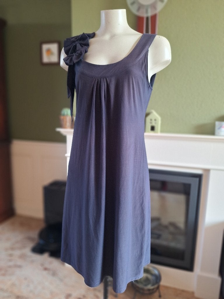K-Design donker blauwe strikjes jurk L, Kleding | Dames, Maat 38/40 (M), K-design, Knielengte, Gedragen