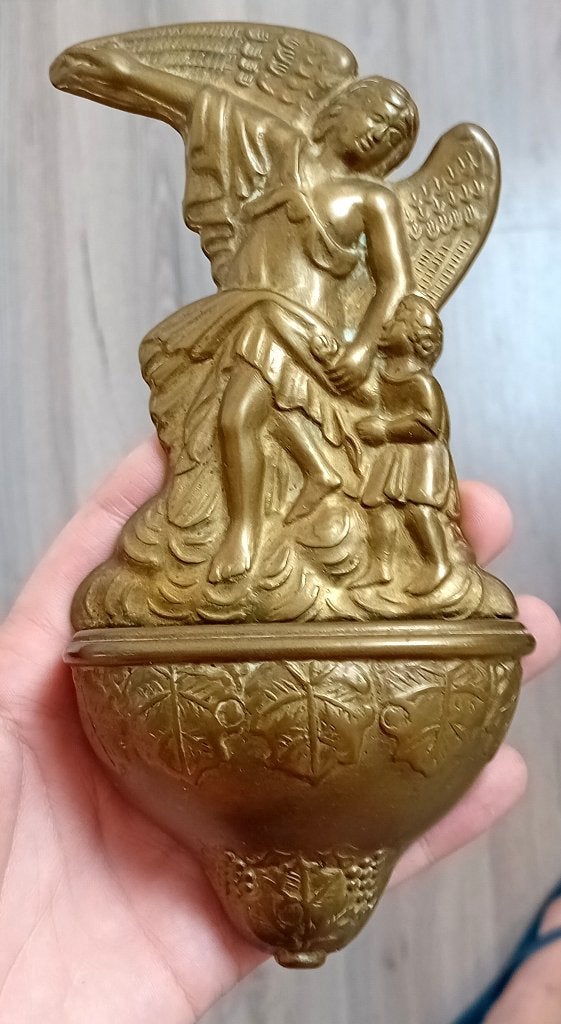 oud koperen wijnwatervat met kind en beschermengel, Antiek en Kunst, Verzenden