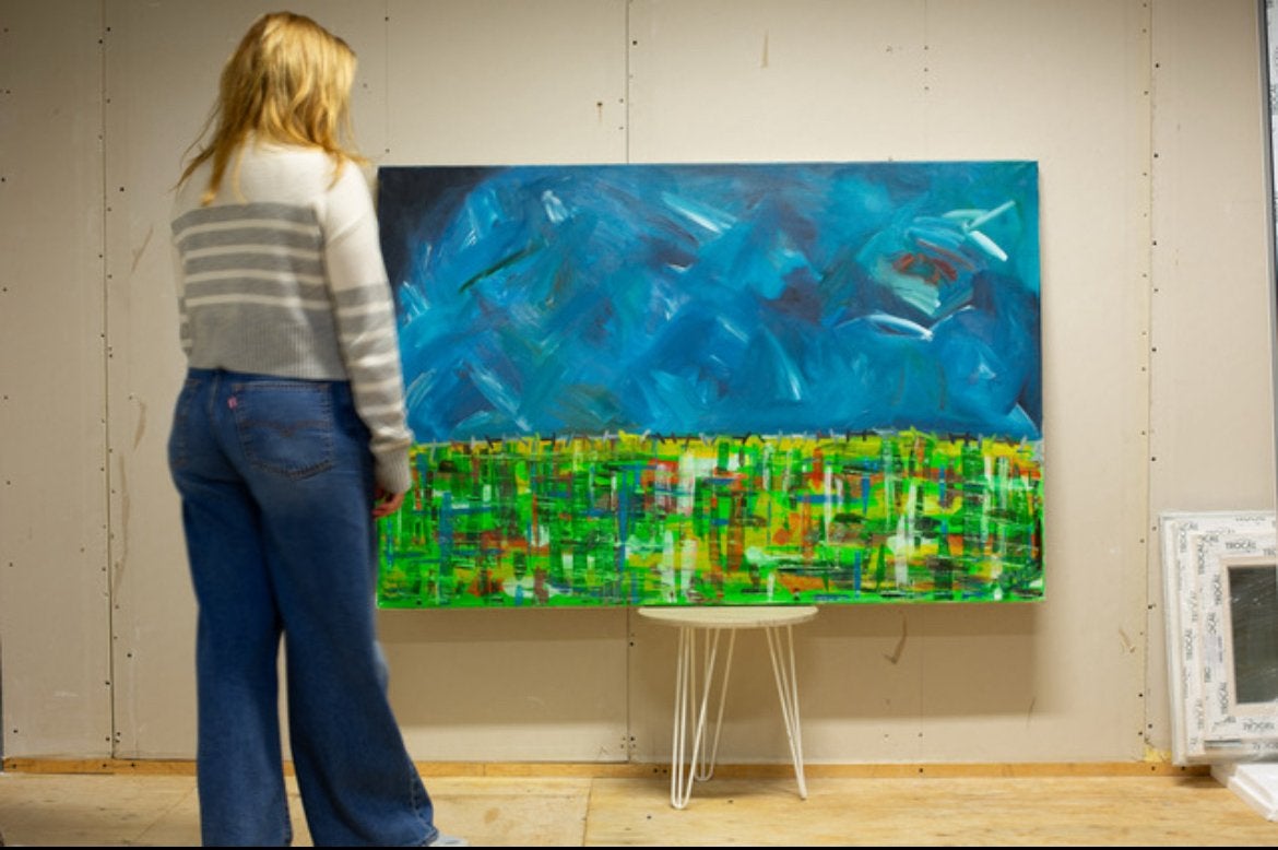 Schilderij abstract expressieve kleuren landschap, Antiek en Kunst, Ophalen
