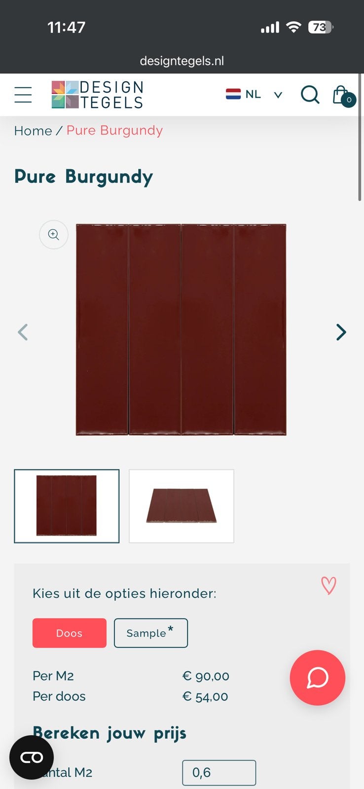 Pure Burgundy, Doe-het-zelf en Verbouw, Ophalen of Verzenden, Nieuw, Keramiek, Wandtegels