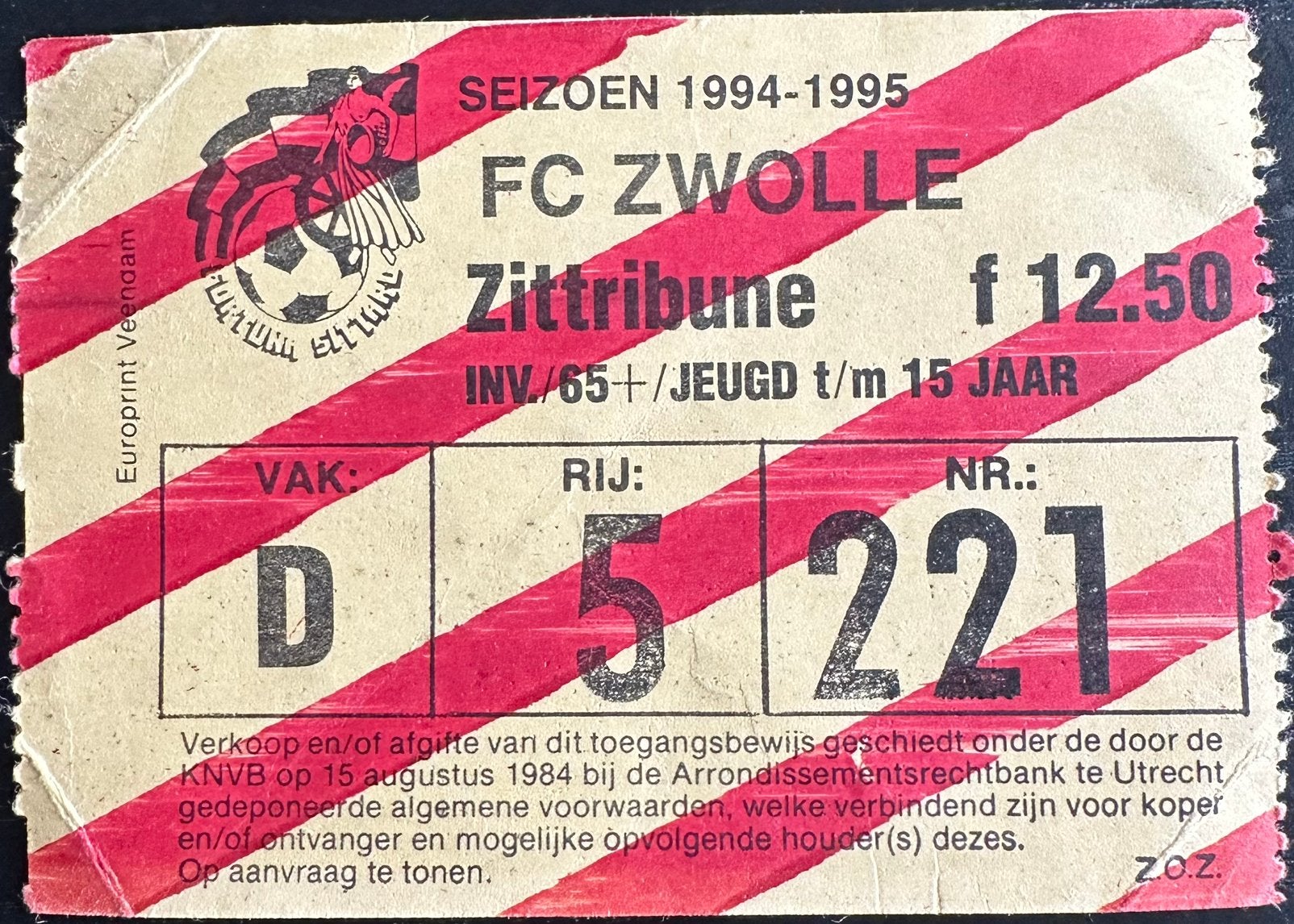 Ticket 94-95 Fortuna Sittard - FC Zwolle, Verzamelen, Ophalen of Verzenden, Gebruikt, Overige binnenlandse clubs, Overige typen