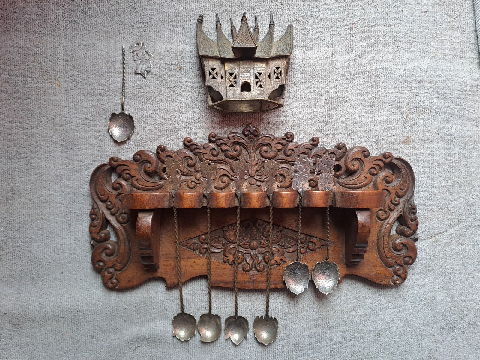 Set van 6 antieke zilveren lepels met Wayang poppen, Ophalen of Verzenden