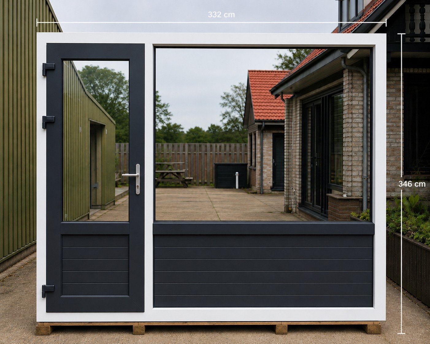 ieuwe Aluplast kunststof pui 332 x 346 cm met deur, Ophalen, Nieuw