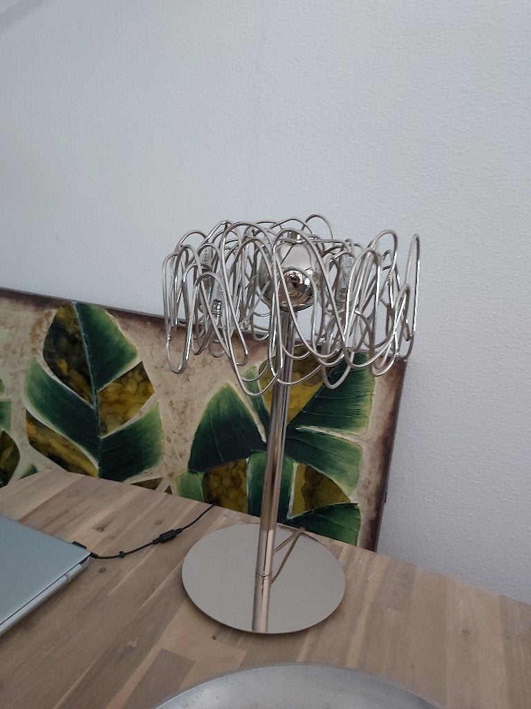 2 STUKS Moderne Tafellamp Chroom Zilver Krullen RVS, Huis en Inrichting, Ophalen, Dimbaar, Gebruikt, Sfeerlamp