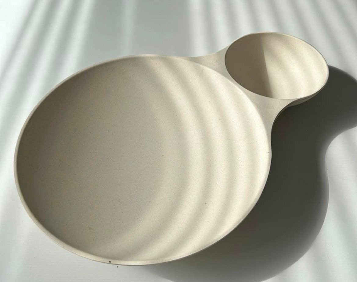 Moderne schaal met twee compartimenten, Kunststof, Schaal, Vaatwasserbestendig, Rond