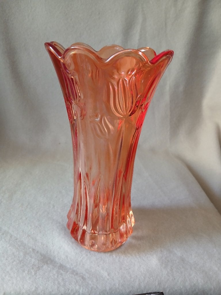 Vaas van persglas, roze, vintage, tulpen, Huis en Inrichting, Woonaccessoires | Vazen, Gebruikt, Verzenden, Glas, Roze