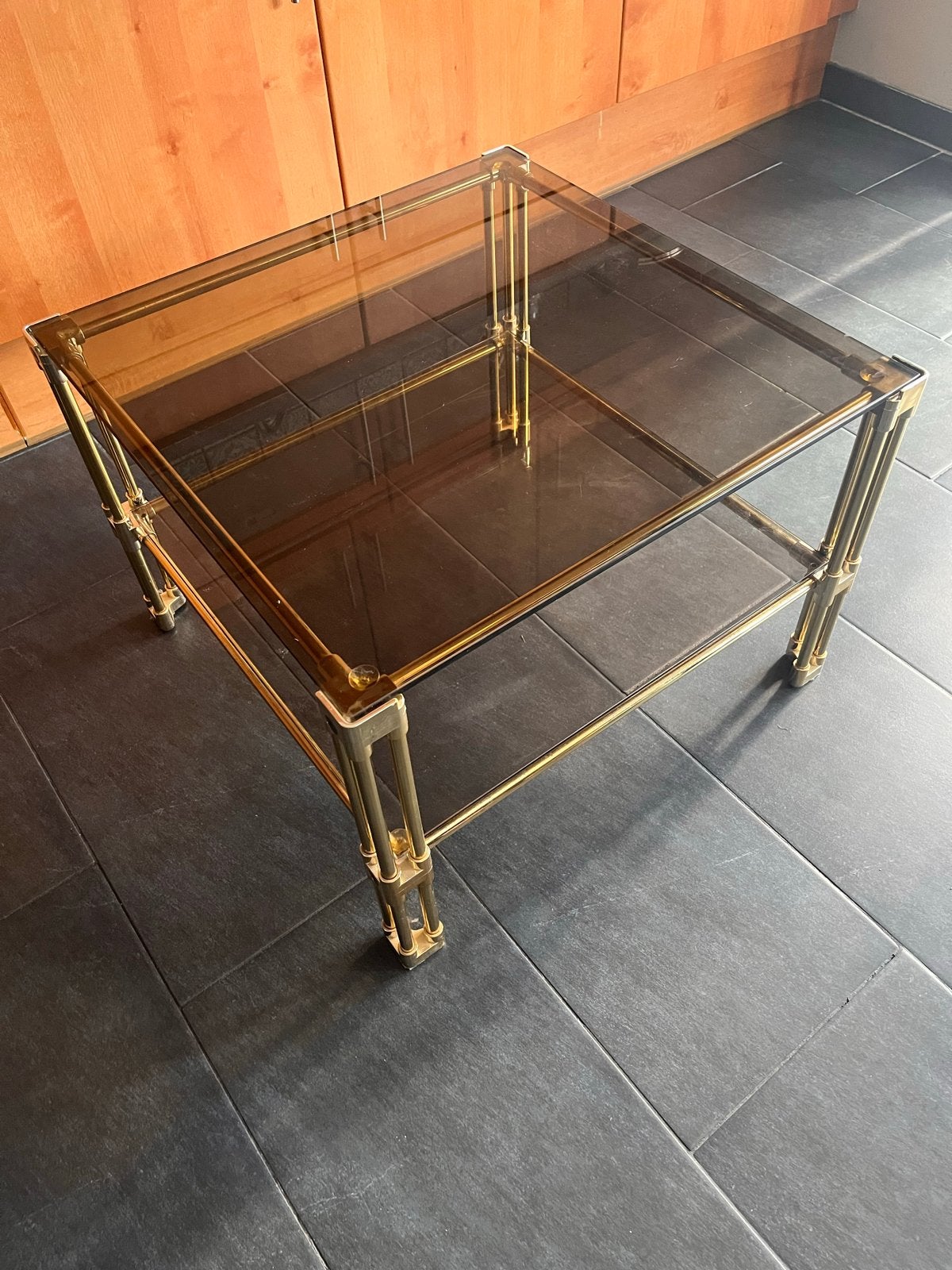 Hollywood Regency salontafel jaren 70 met rookglas, Ophalen, Gebruikt, Vintage hollywood regancy, Vierkant