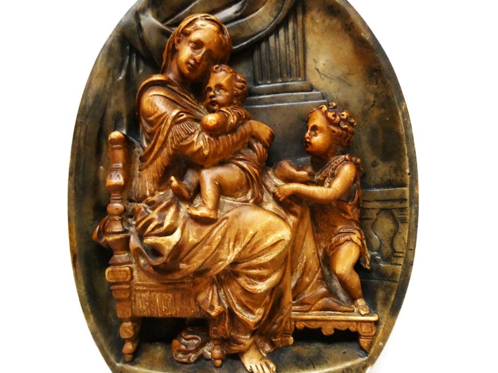 Reliëf plaquette Madonna met de stoel nar Rafaëllo Rafaël, Ophalen of Verzenden