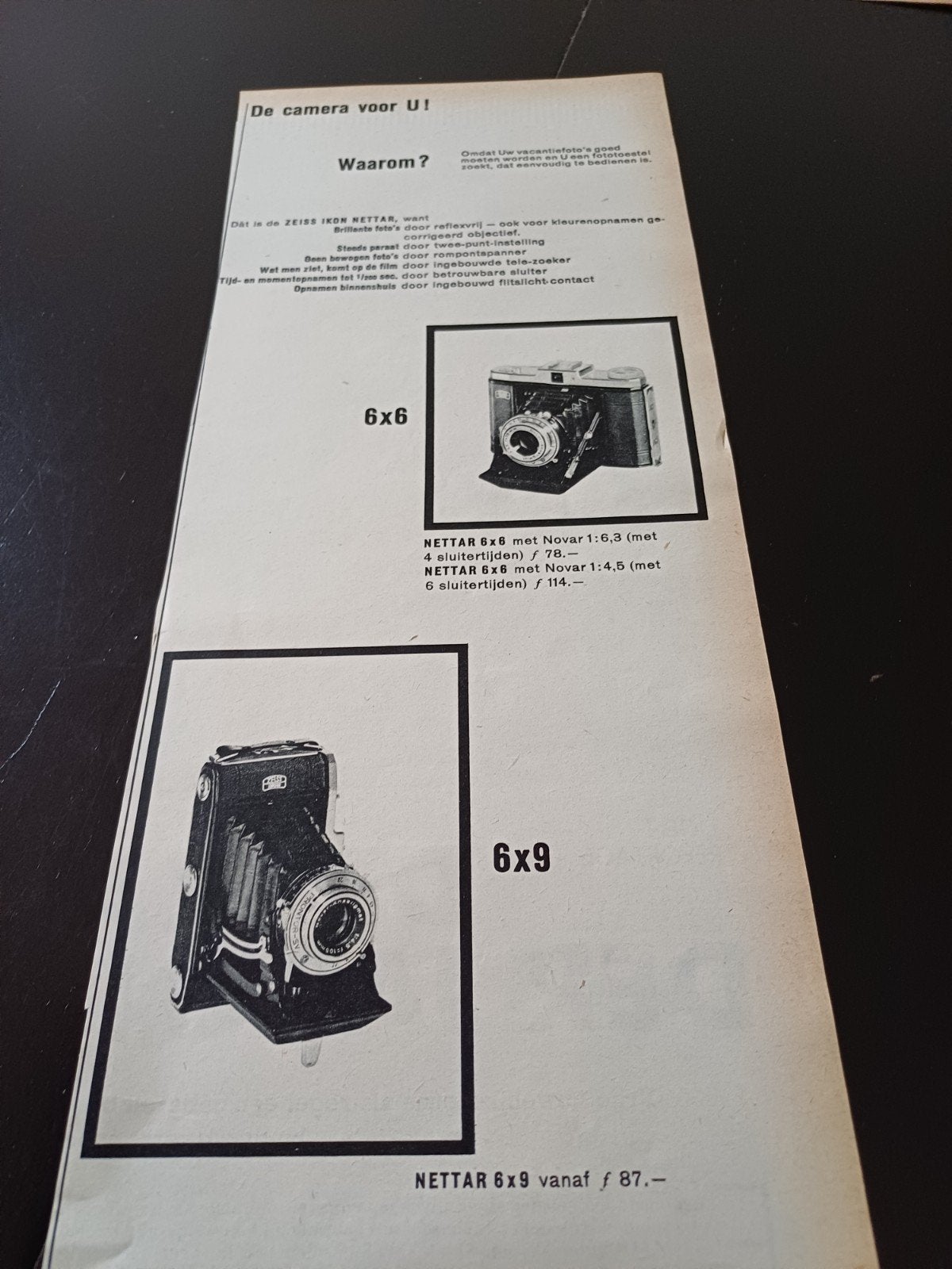 advertentie Zeiss Ikon camera s  Nettar 6x6 6x9 1954, Ophalen of Verzenden, 1940 tot 1960, Fototoestel