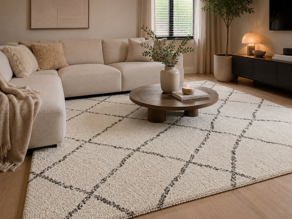 Origen Grid Ivory designvloerkleed – 100% Wol | Nieuw, Hasselt, Ophalen of Verzenden, 200 cm of meer, B2B Carpets