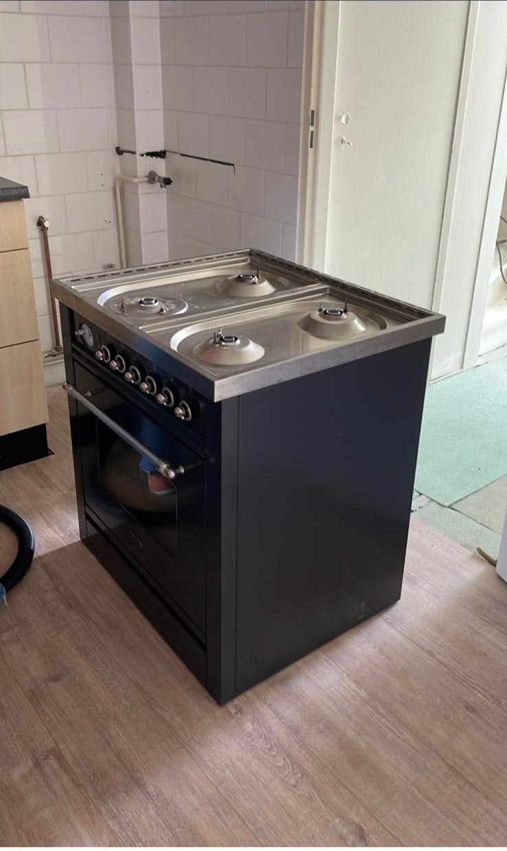 Fornuis met oven en 4 gaspitten - Zwart, Gebruikt, 60 cm of meer, Gas, Vrijstaand
