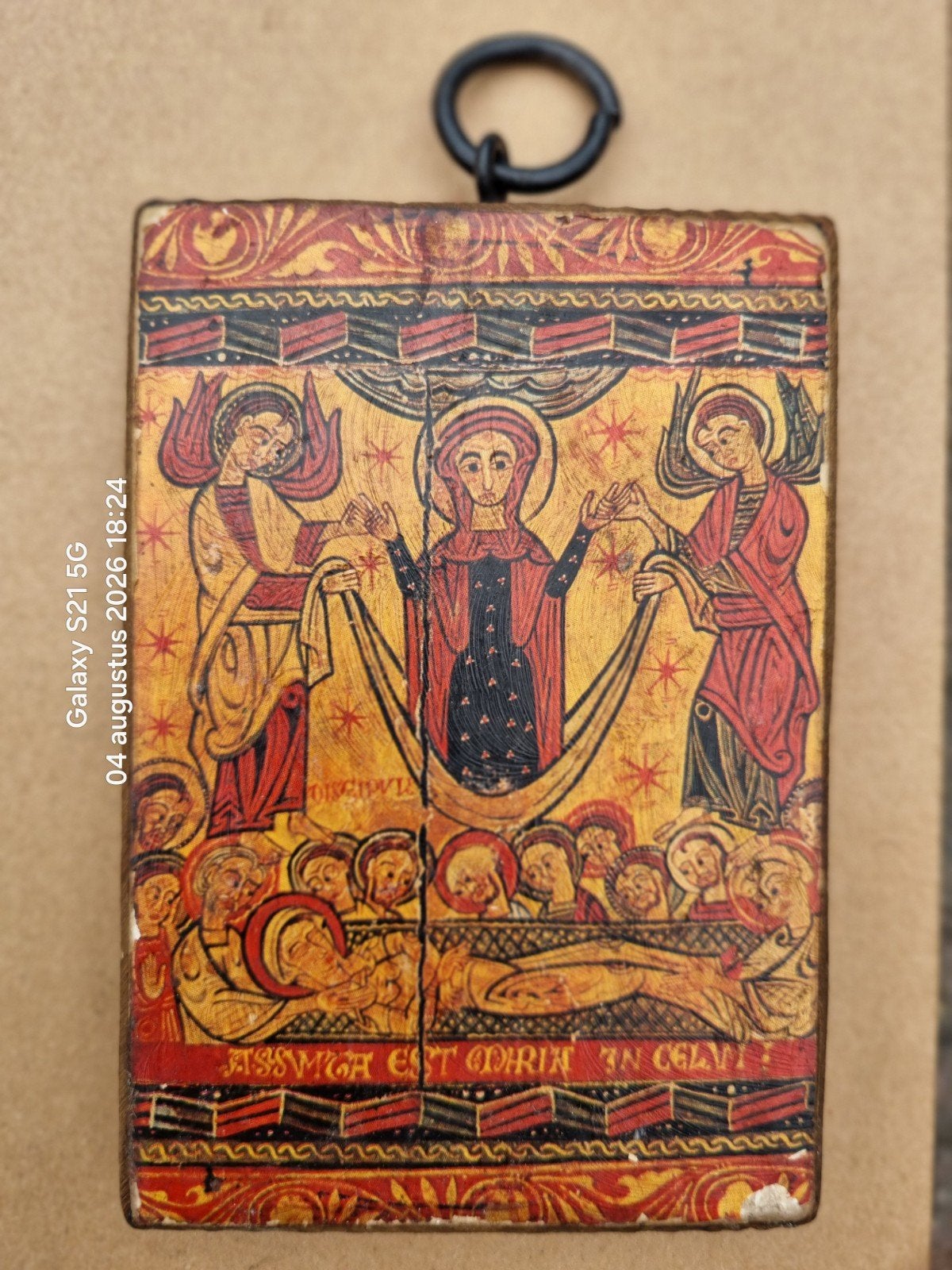 Religieuze reproductie op hout - 15x10x1,5 cm, Antiek en Kunst, Ophalen of Verzenden