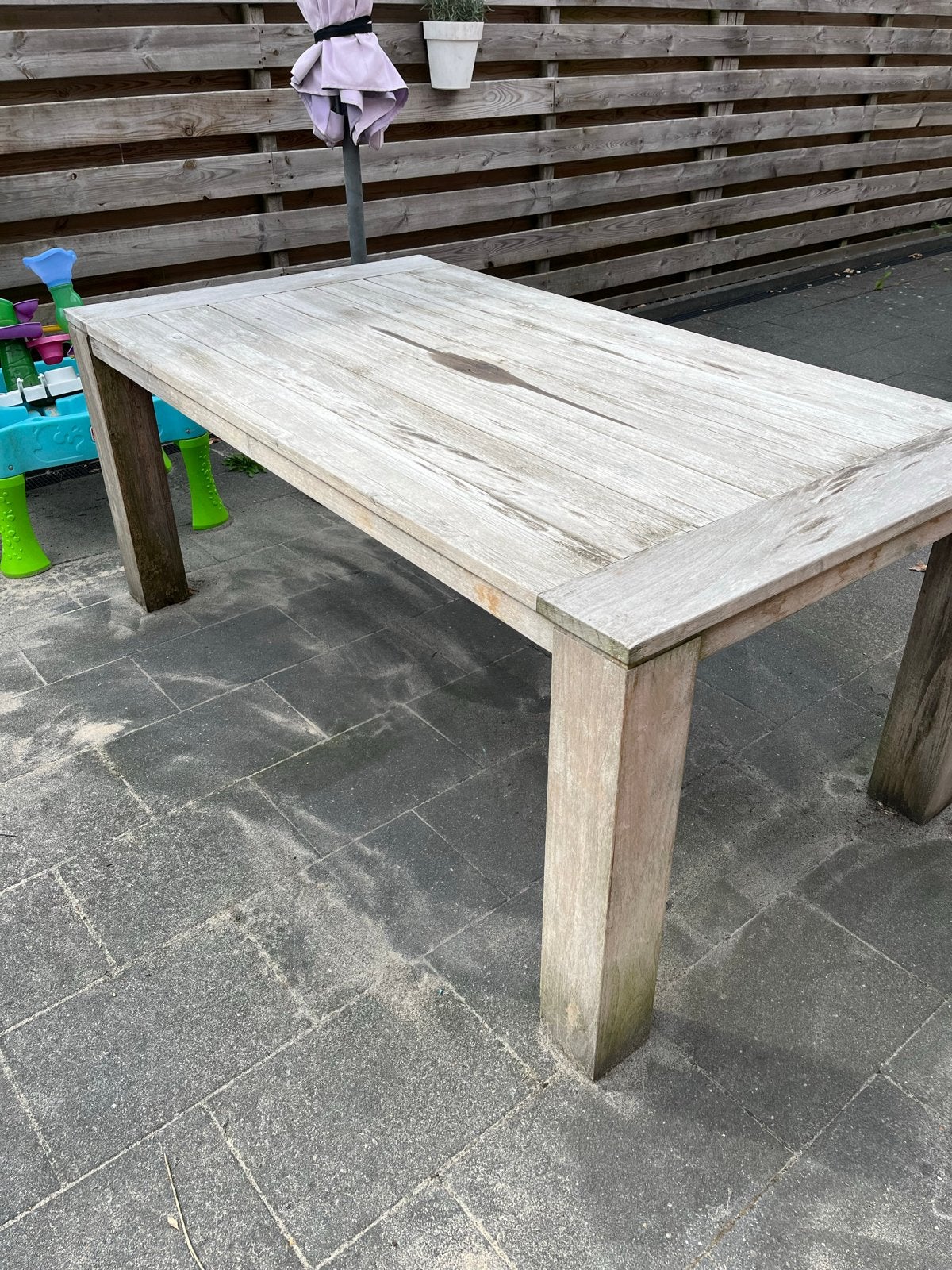 Robuuste Teakhouten Tuintafel - Rough Furniture, Ophalen, Gebruikt, Rechthoekig, Teakhout