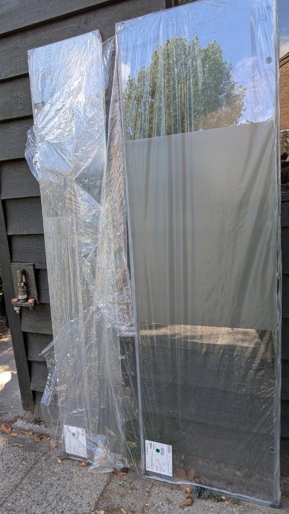 Douchewand 579 mm x 1950mm 8mm gehard, antikalk, satijnband, Ophalen, Nieuw, Glas, Douche