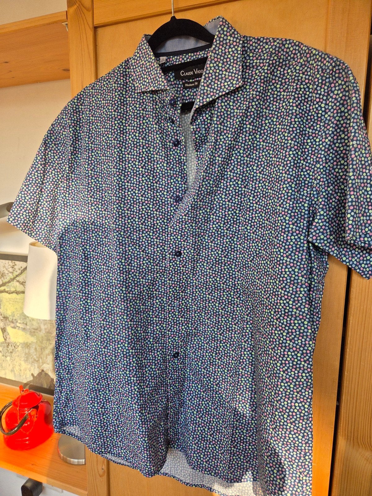 Claude Vigo Modern Fit overhemd met stippen, Kleding | Heren, Blauw, Claude Vigo, Ophalen of Verzenden, Zo goed als nieuw