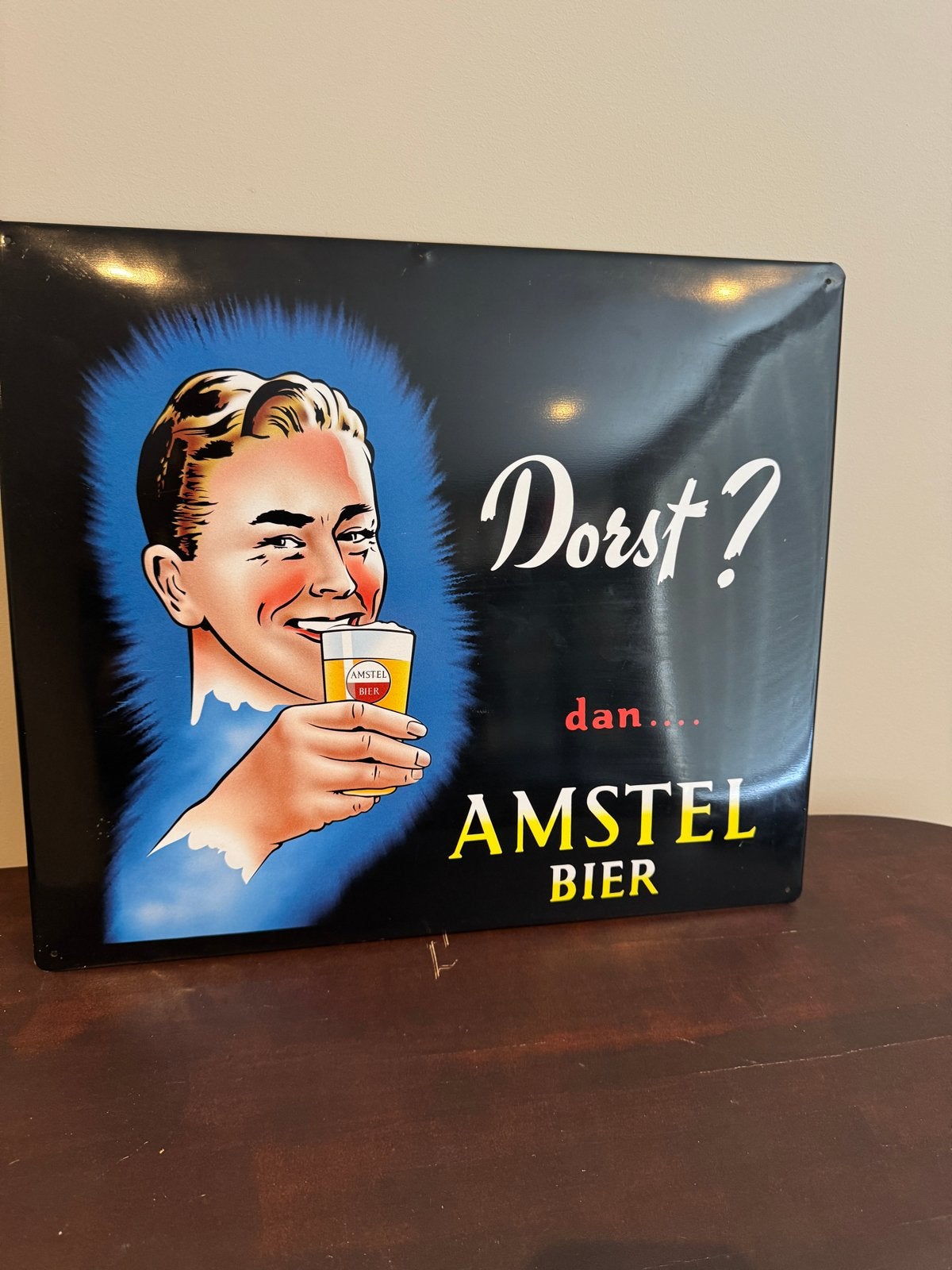 Vintage Amstel Bier Reclamebord - Dorst?, Verzamelen, Merken en Reclamevoorwerpen, Ophalen of Verzenden, Gebruikt, Reclamebord