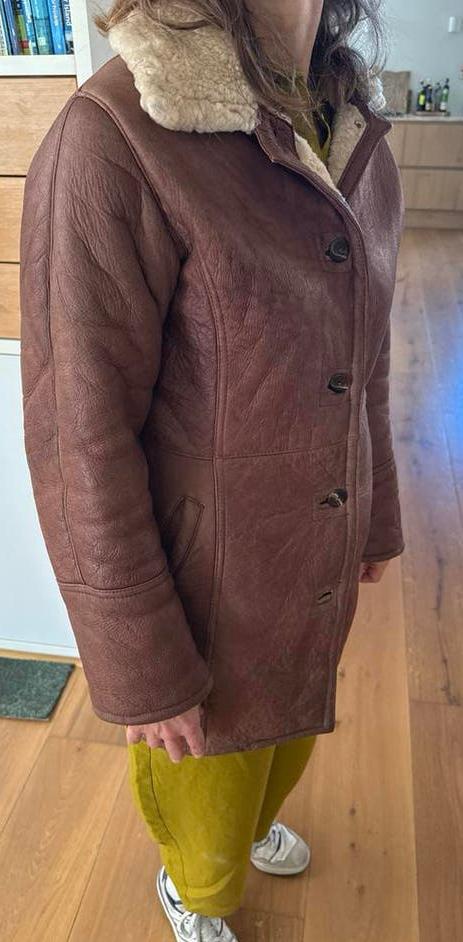 Vintage Lamsvacht Jas - Bruin, Maat L, Ophalen of Verzenden, Zo goed als nieuw