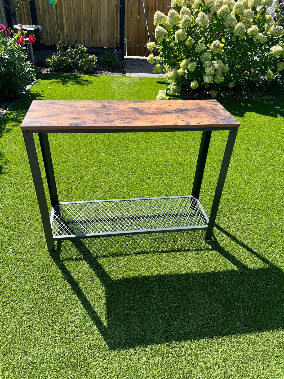 Industriële bijzettafel/sidetable met rooster, Tuin en Terras, Ophalen, Nieuw, Rechthoekig, Hout