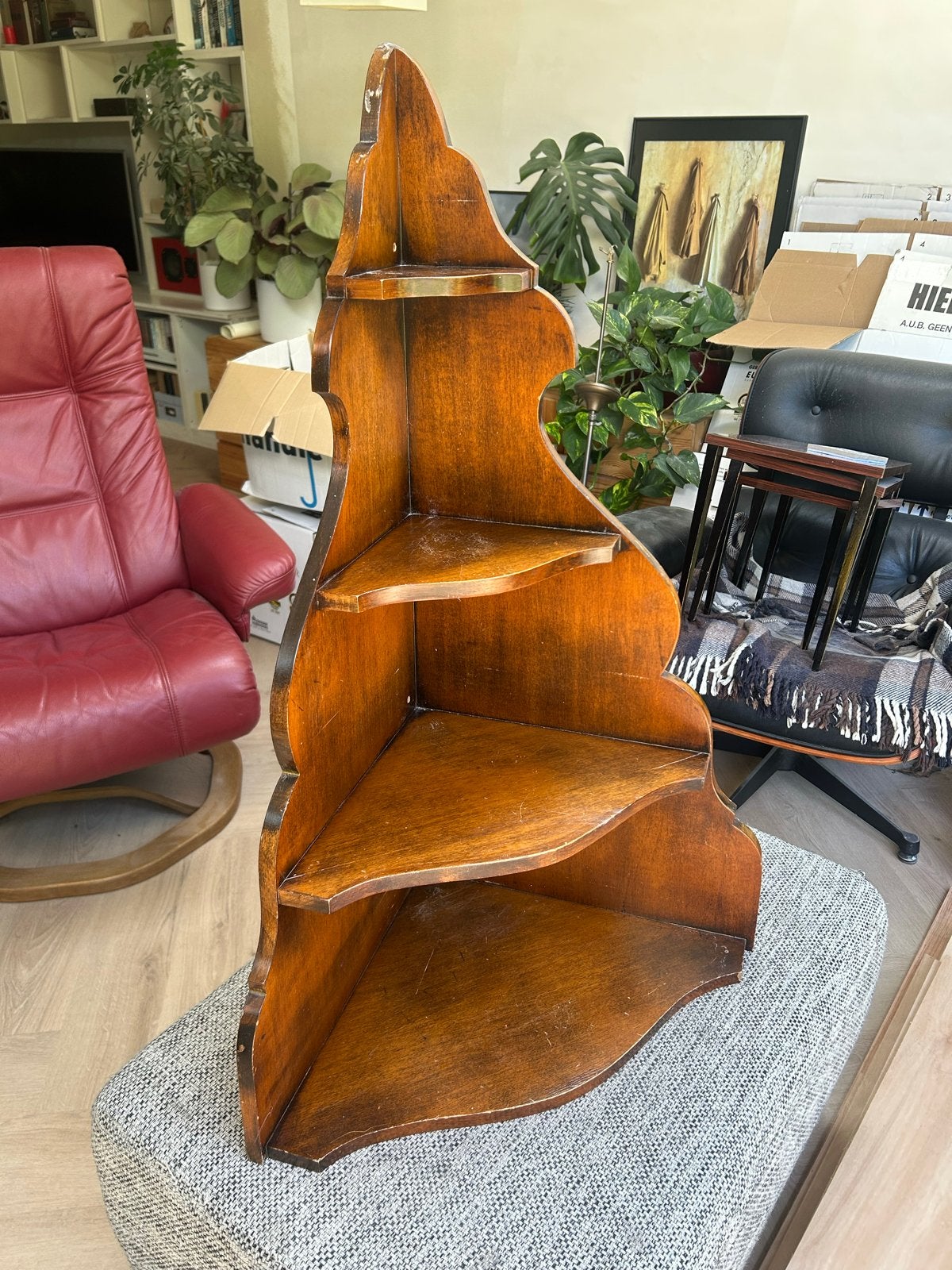 Vintage houten hoekrekje met 4 planken, Ophalen